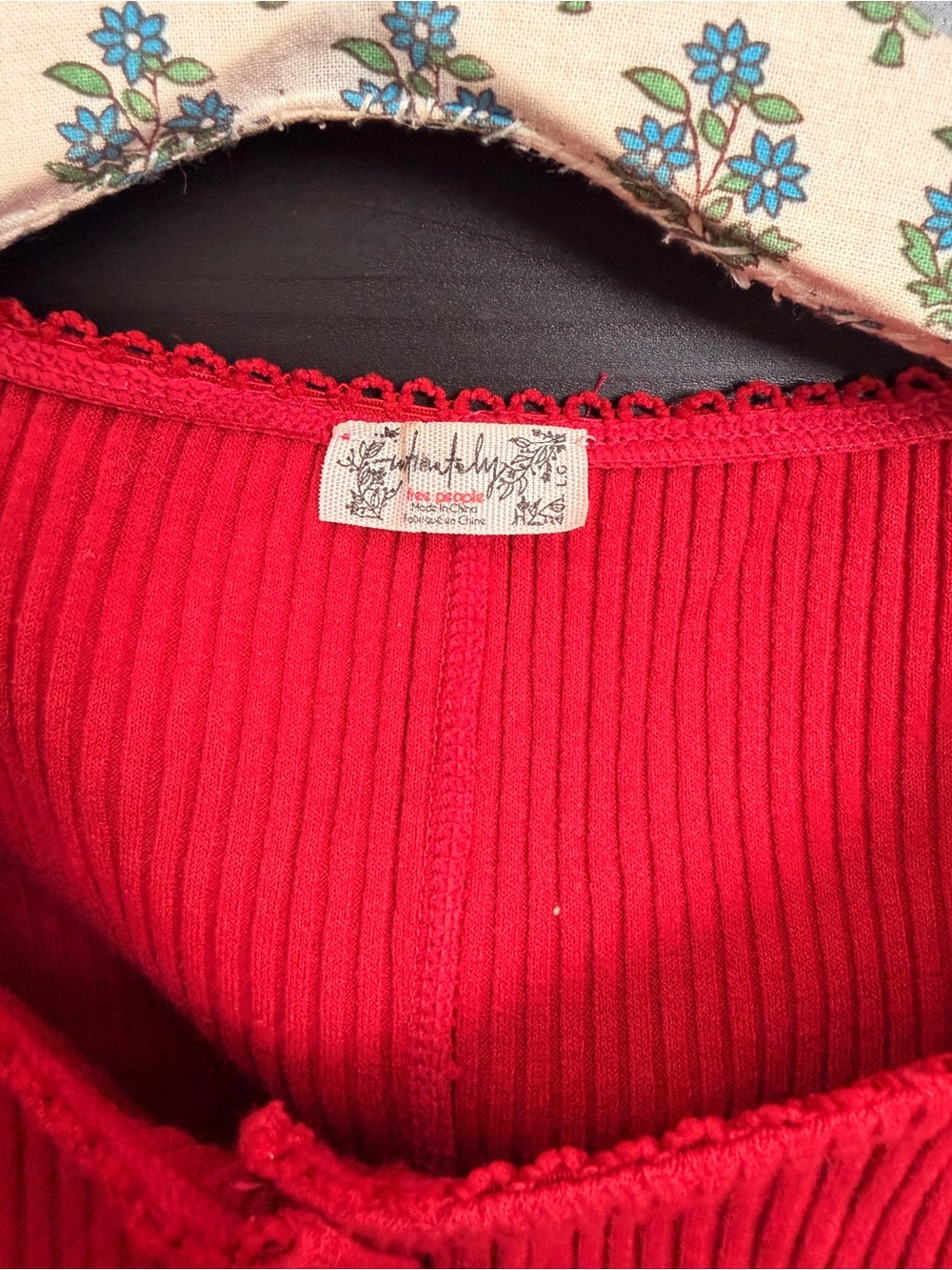 Free People Vibrant Red Ribbed Button-Front Top - Picture 2 of 3